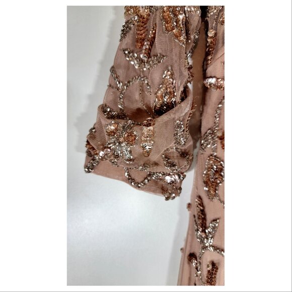 Adrianna Papell Coral Sequin Beaded Gown, Womens Size 8 - Picture 5 of 10